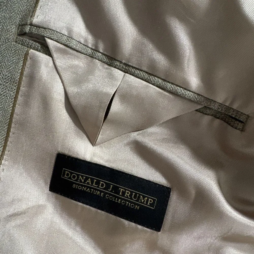 Donald Trump‎ Signature Collection Suit Jacket Mens 44L Tan Plaid Wool/Silk